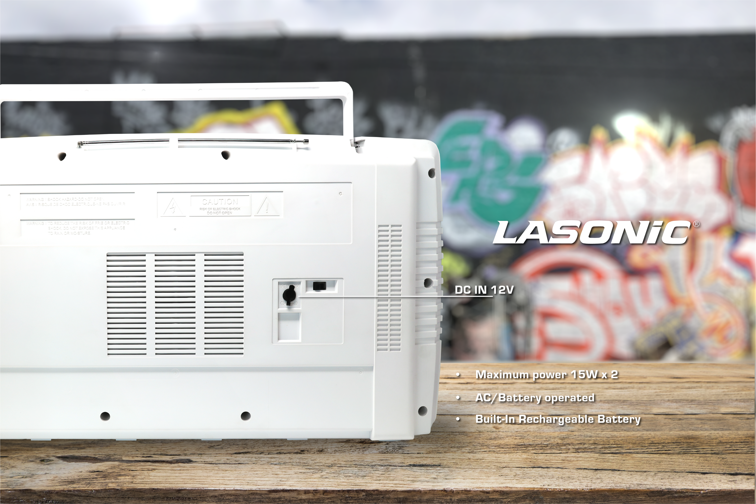Lasonic Bluetooth Boombox Rechargeable 80s Style Ghetto Blaster I-931BT (White)