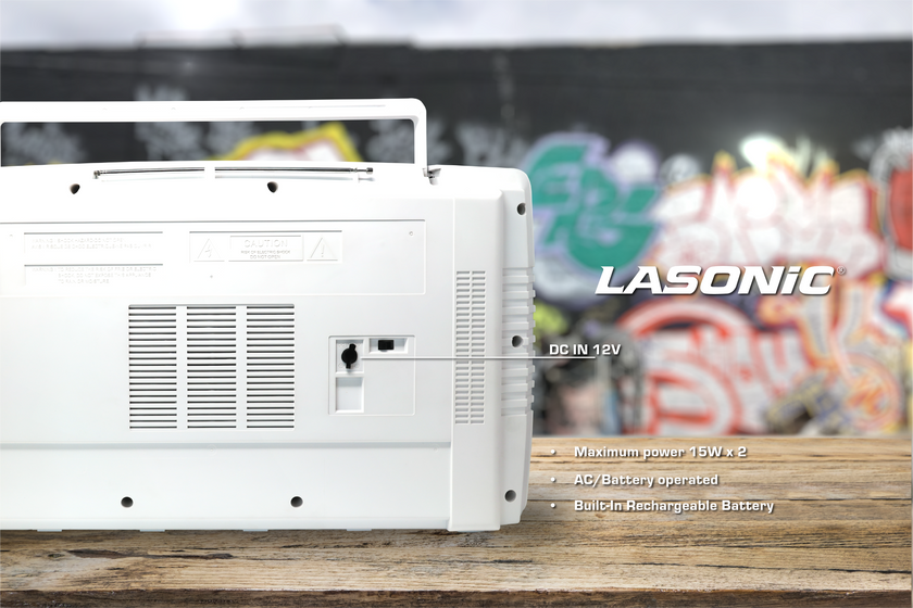 Lasonic Bluetooth Boombox Rechargeable 80s Style Ghetto Blaster I-931BT (White)