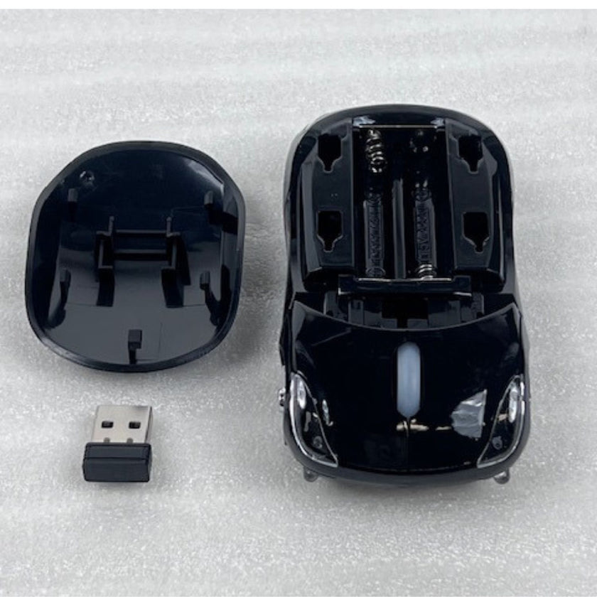 Computer Wireless Mouse Futuristic Car Shape Optical Mice USB 2.4Ghz 2 Button for PC Laptop (Black)